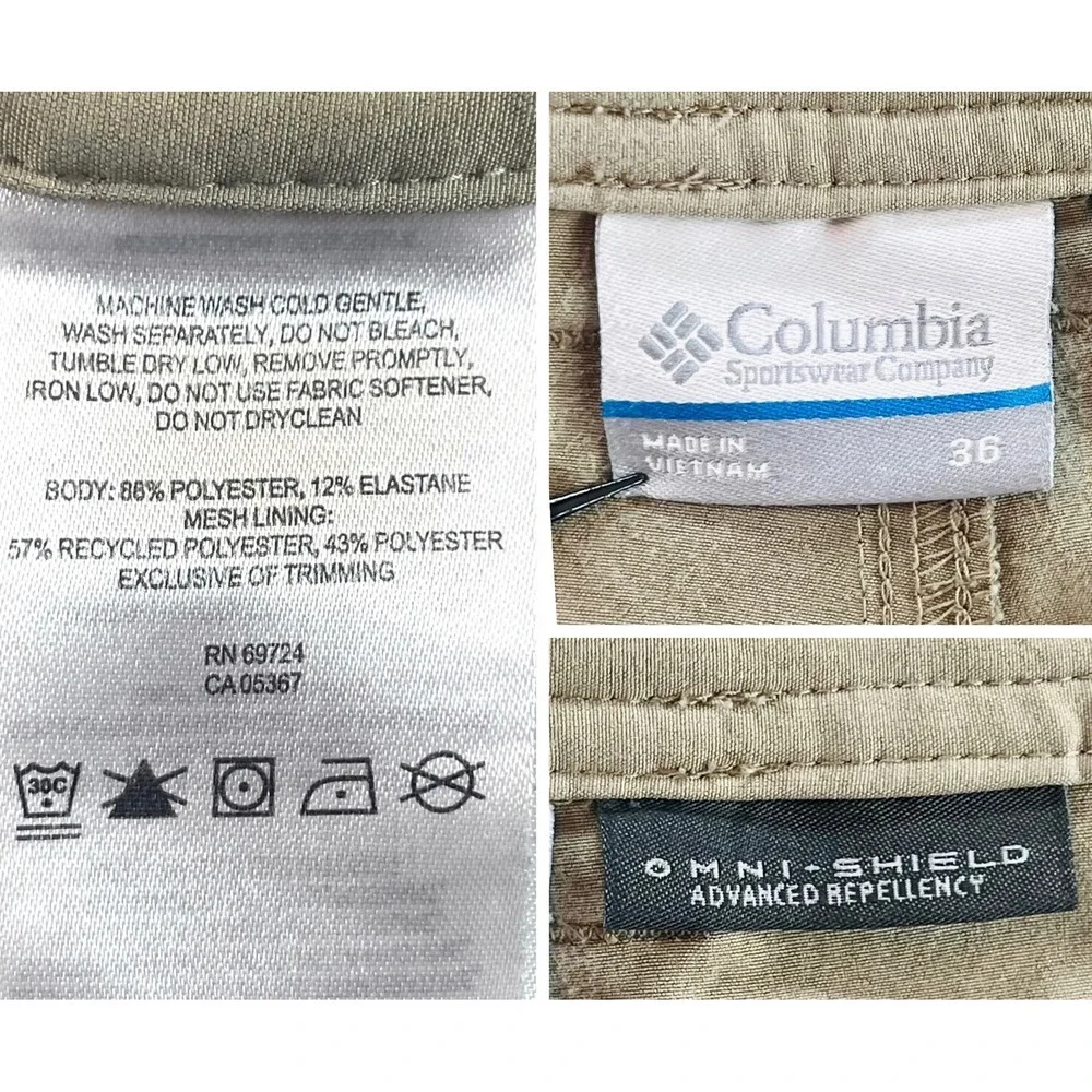 Columbia Khaki Chino Shorts Mens 36 Omni-Shield Hiking Cargo Fishing Outdoor Tan